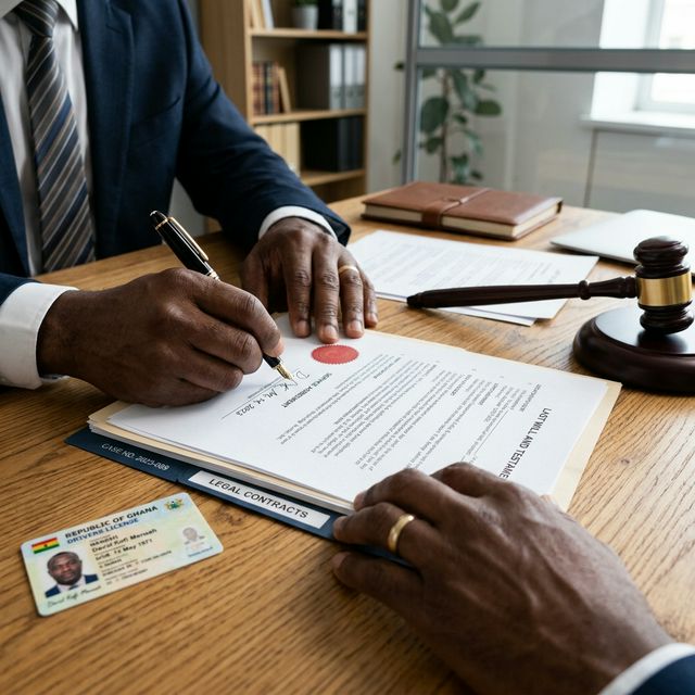 Lawyer signing legal documents at desk